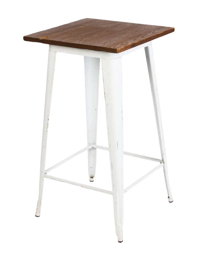 Timber Tolix Bar Table – Square (White Base)